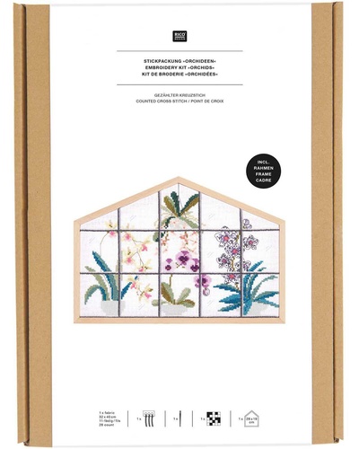 Embroidery Kit Counted Cross Stitch, Orchids, large, includingDecorative Embroidery Frame House Landscape Format L SE2