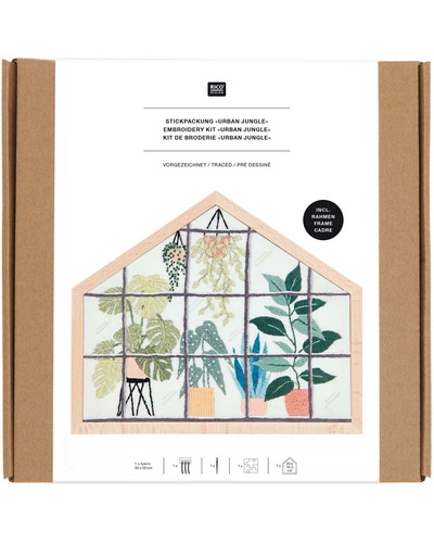 Embroidery Kit Traced, Urban Jungle, small, includingDecorative Embroidery FrameHouse Landscape Format S SE2