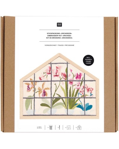 Embroidery Kit Traced, Orchids, small, includingDecorative Embroidery FrameHouse Landscape Format S SE2